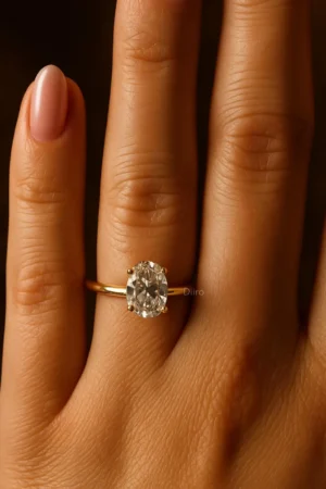 Solitaire Oval Engagement Ring, Moissanite Diamond Wedding Band, 10K Yellow Gold Ring for Women, 4 Prong Anniversary Promise Ring for Her - Image 2