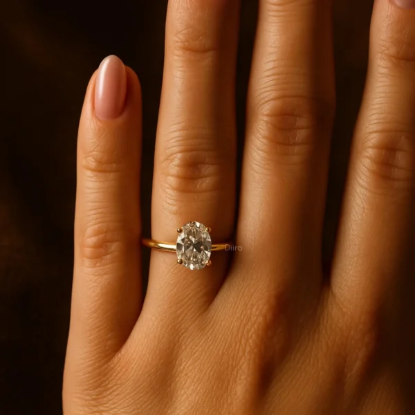 Solitaire Oval Engagement Ring, Moissanite Diamond Wedding Band, 10K Yellow Gold Ring for Women, 4 Prong Anniversary Promise Ring for Her - Image 2