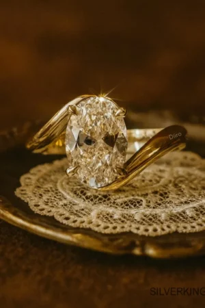 August Born Birthstone | Oval Cut Simulant Diamond Solitaire Rings | 14K Yellow Gold Engagement Proposal Rings | Gold Women Anniversary Ring - Image 2