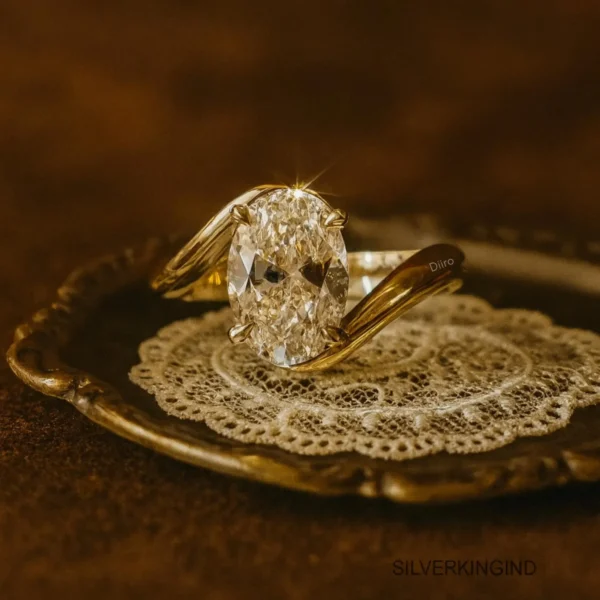 August Born Birthstone | Oval Cut Simulant Diamond Solitaire Rings | 14K Yellow Gold Engagement Proposal Rings | Gold Women Anniversary Ring - Image 2