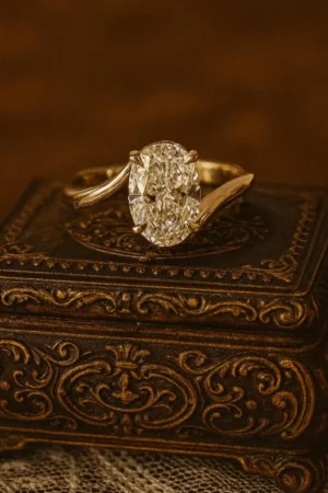 August Born Birthstone | Oval Cut Simulant Diamond Solitaire Rings | 14K Yellow Gold Engagement Proposal Rings | Gold Women Anniversary Ring - Image 3