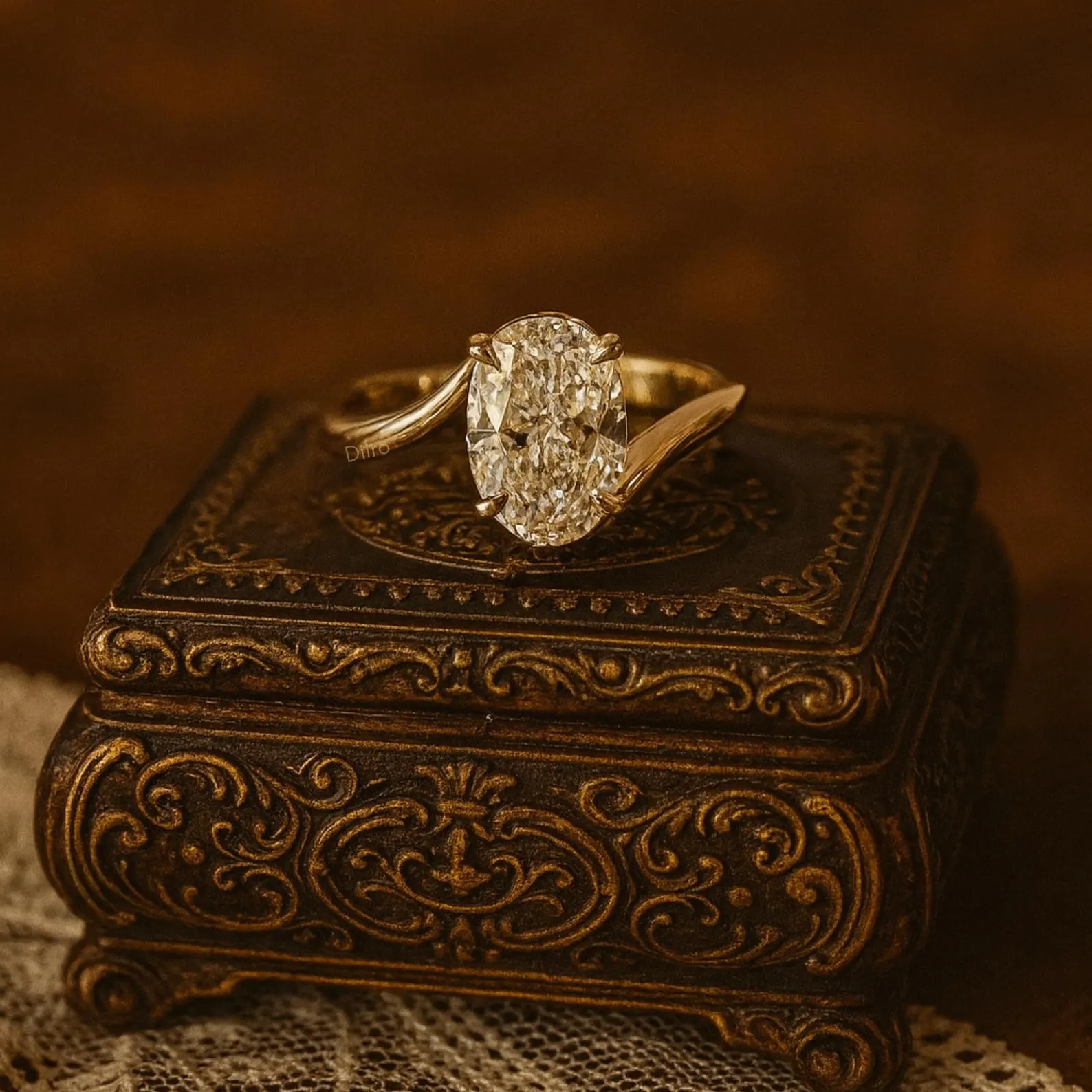 August Born Birthstone | Oval Cut Simulant Diamond Solitaire Rings | 14K Yellow Gold Engagement Proposal Rings | Gold Women Anniversary Ring - Image 3