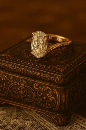 August Born Birthstone | Oval Cut Simulant Diamond Solitaire Rings | 14K Yellow Gold Engagement Proposal Rings | Gold Women Anniversary Ring - Image 4