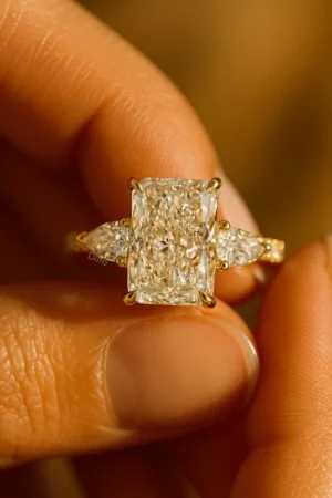 Radiant Cut Engagement Ring, Gold Pear Side Stone Ring, Vintage Style Wedding Ring, Three Stone Ring, Wedding Bridal Jewelry Gifts for Women - Image 4