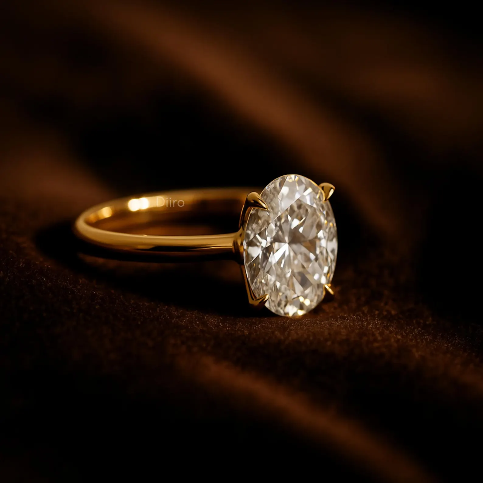 Solitaire Oval Engagement Ring, Moissanite Diamond Wedding Band, 10K Yellow Gold Ring for Women, 4 Prong Anniversary Promise Ring for Her - Image 3