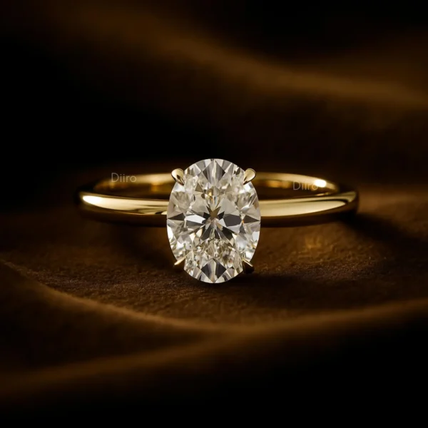 Solitaire Oval Engagement Ring, Moissanite Diamond Wedding Band, 10K Yellow Gold Ring for Women, 4 Prong Anniversary Promise Ring for Her - Image 1