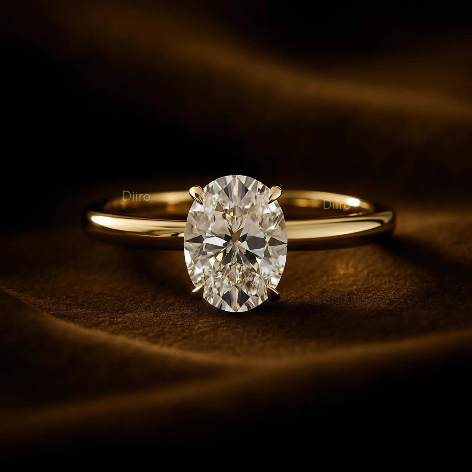 Solitaire Oval Engagement Ring, Moissanite Diamond Wedding Band, 10K Yellow Gold Ring for Women, 4 Prong Anniversary Promise Ring for Her - Image 1