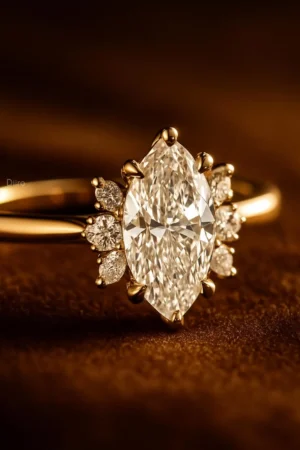 Elegant Marquise Diamond Engagement Ring 14K Yellow Gold Ring Floral Cluster Vintage Bridal Ring Unique Statement Gift Fine Jewelry for Her - Image 2