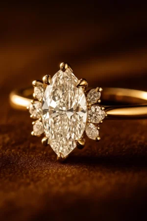 Elegant Marquise Diamond Engagement Ring 14K Yellow Gold Ring Floral Cluster Vintage Bridal Ring Unique Statement Gift Fine Jewelry for Her - Image 4