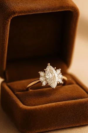 Elegant Marquise Diamond Engagement Ring 14K Yellow Gold Ring Floral Cluster Vintage Bridal Ring Unique Statement Gift Fine Jewelry for Her - Image 3