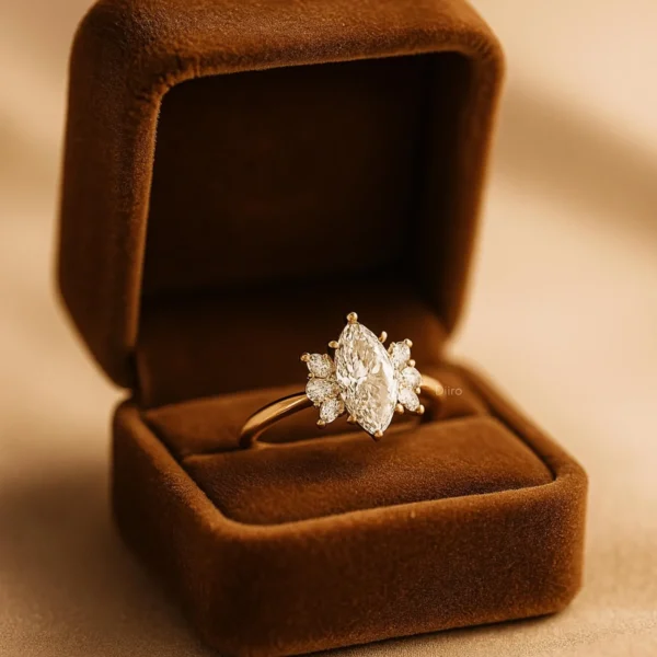 Elegant Marquise Diamond Engagement Ring 14K Yellow Gold Ring Floral Cluster Vintage Bridal Ring Unique Statement Gift Fine Jewelry for Her - Image 3