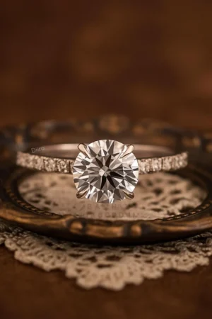 September Born Birthstone | Round Solitaire Diamond Engagement Rings | Pavé Band Gold Rings | Classic Wedding Jewelry | Proposal Gift Rings - Image 2